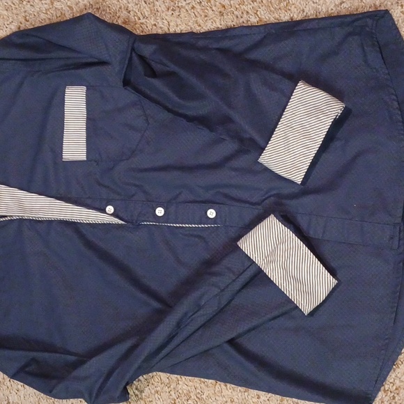 Jeansian Navy Contrast Stripe Button Down Dress Shirt - Picture 4 of 7